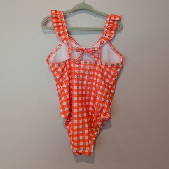 ❤️ 2 For 10 ❤️ 6T Orange Gingham One-Piece Swimsuit - Picture 2 of 3